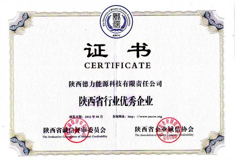 2012年，被陕西省企业诚信协会评为“陕西省行业优秀企业”